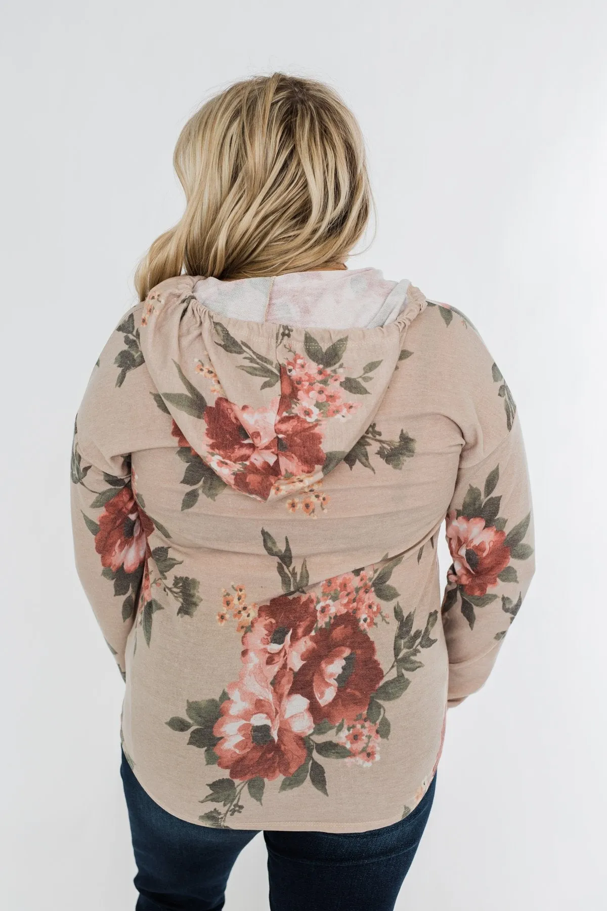 Well Wishes Floral Hoodie- Beige