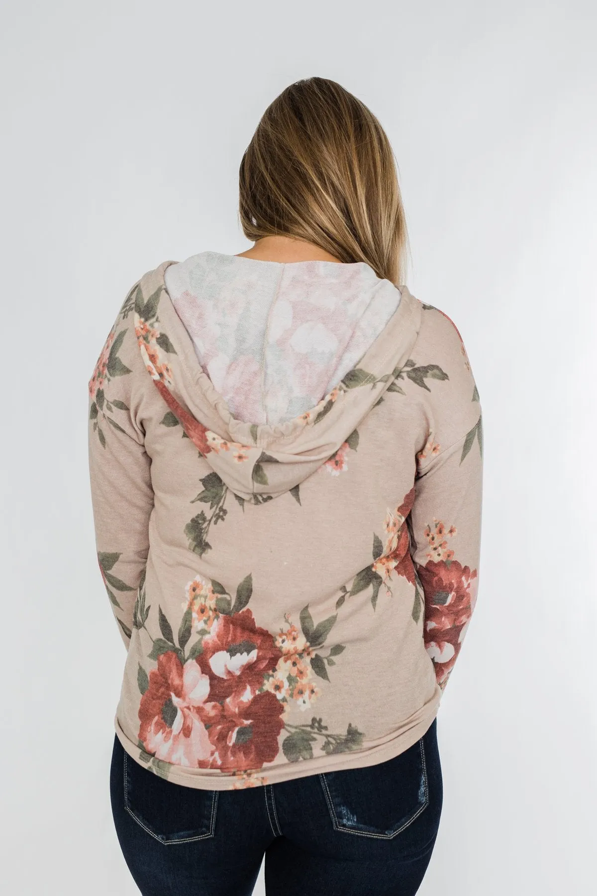 Well Wishes Floral Hoodie- Beige