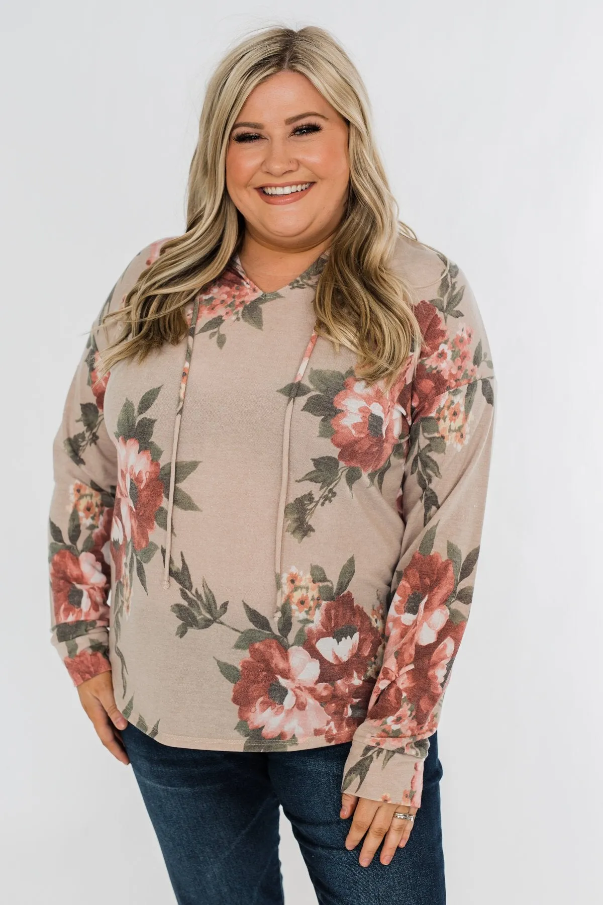 Well Wishes Floral Hoodie- Beige