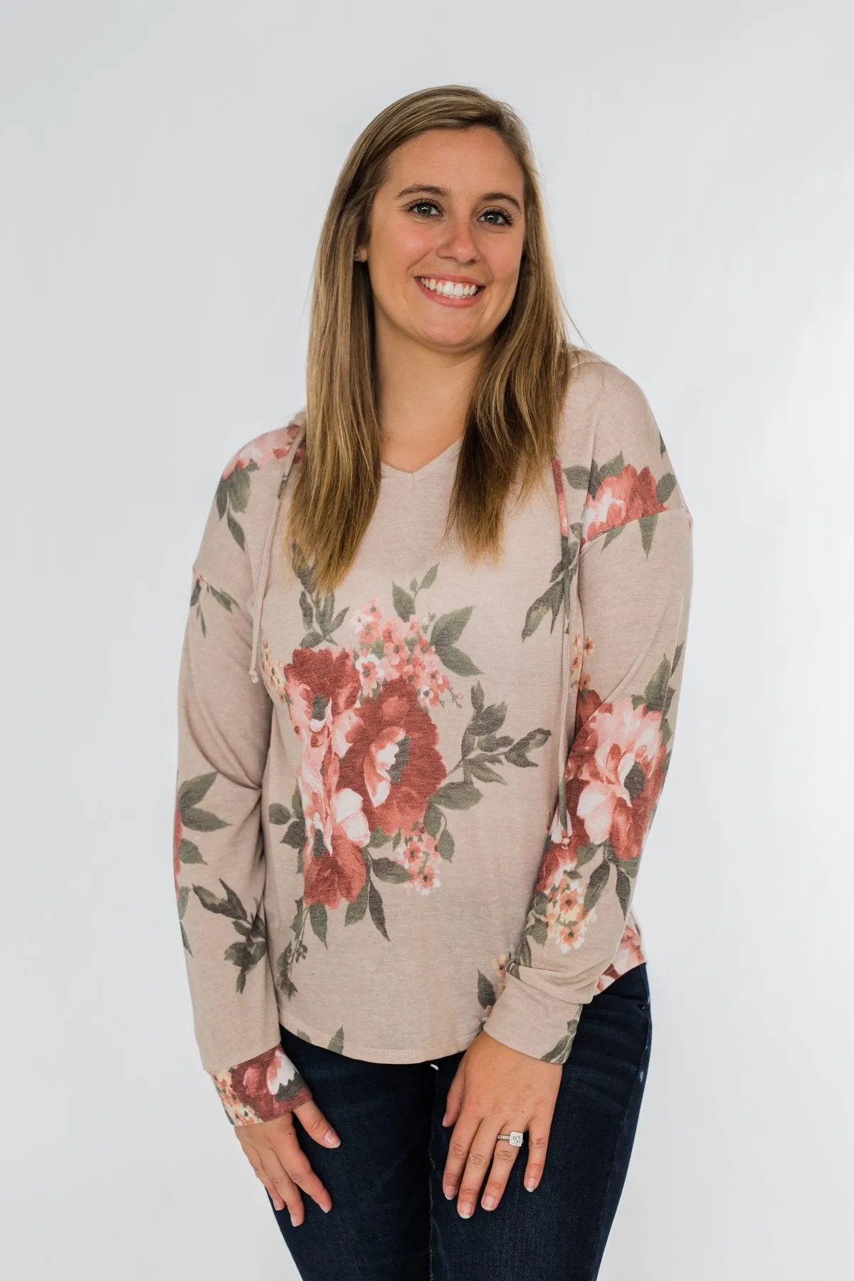 Well Wishes Floral Hoodie- Beige