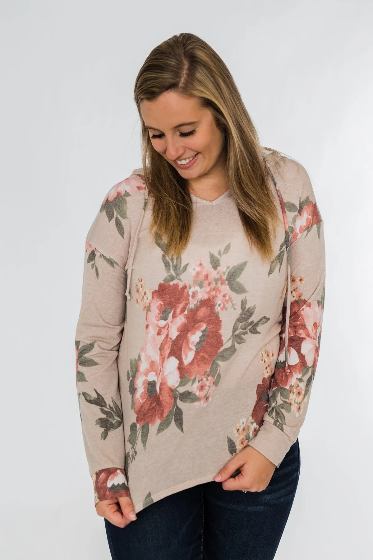 Well Wishes Floral Hoodie- Beige