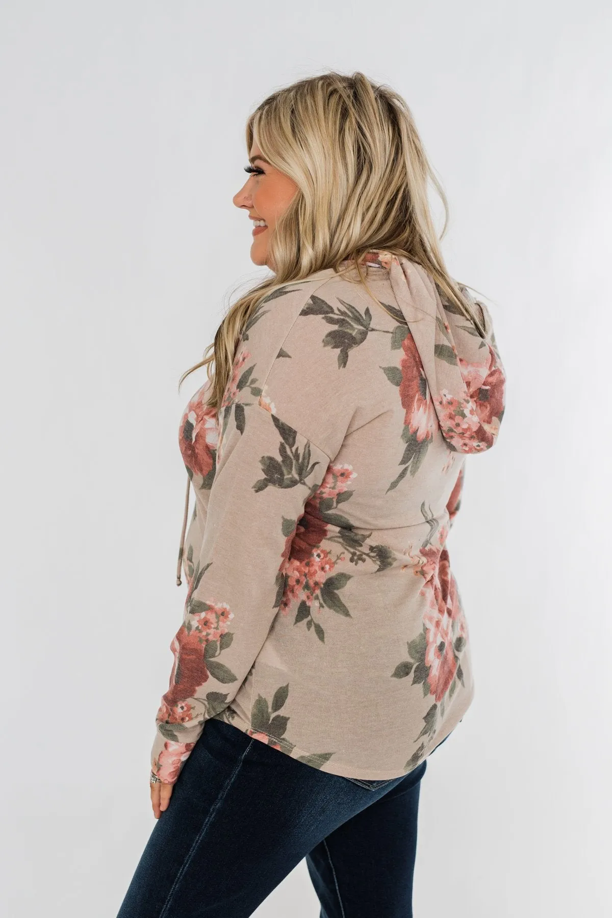 Well Wishes Floral Hoodie- Beige