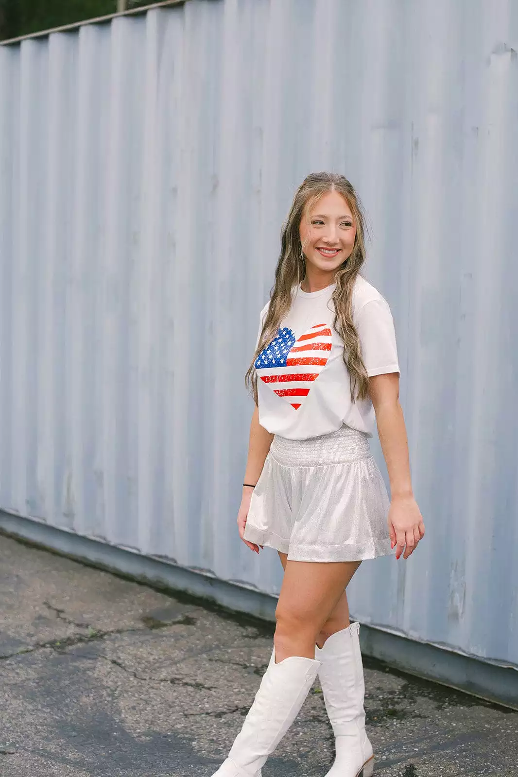 White Metallic Smocked Shorts