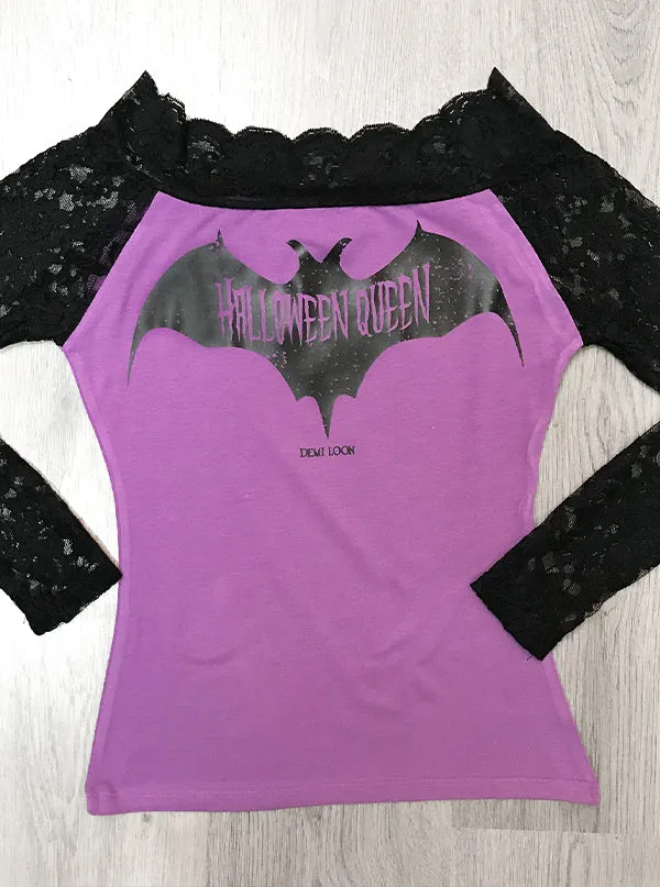 Women's Halloween Queen Lace Off Shoulder Tee