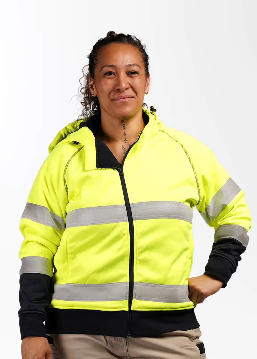 Women's hi vis taped fleece zip front hoodie