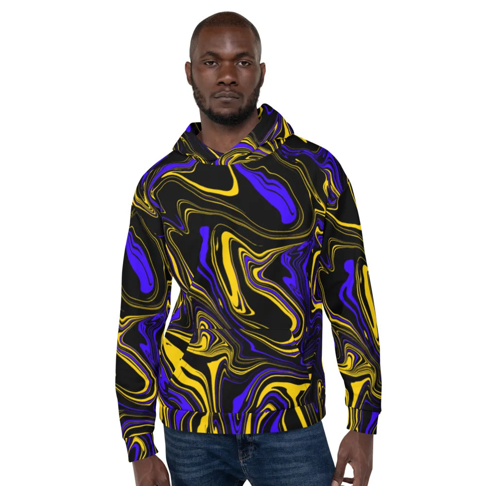 Yellow Blue and Black Oil Spill Pullover Hoodie