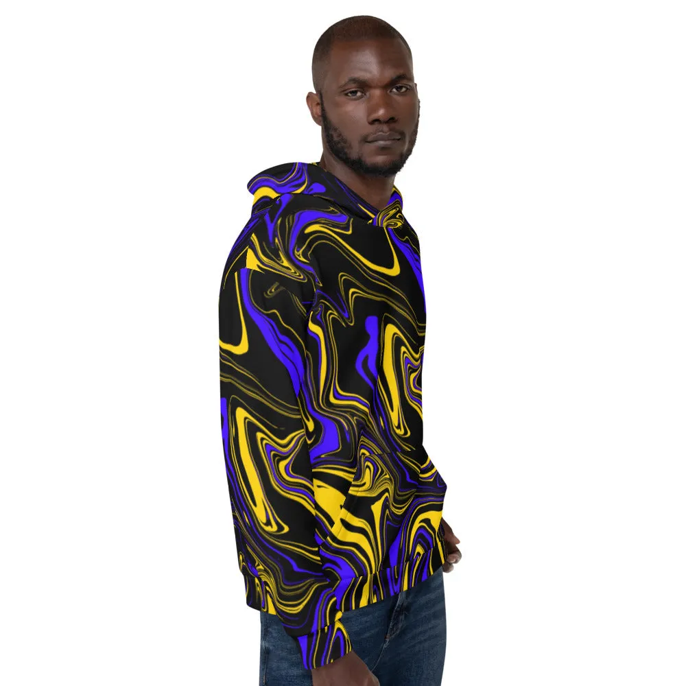 Yellow Blue and Black Oil Spill Pullover Hoodie