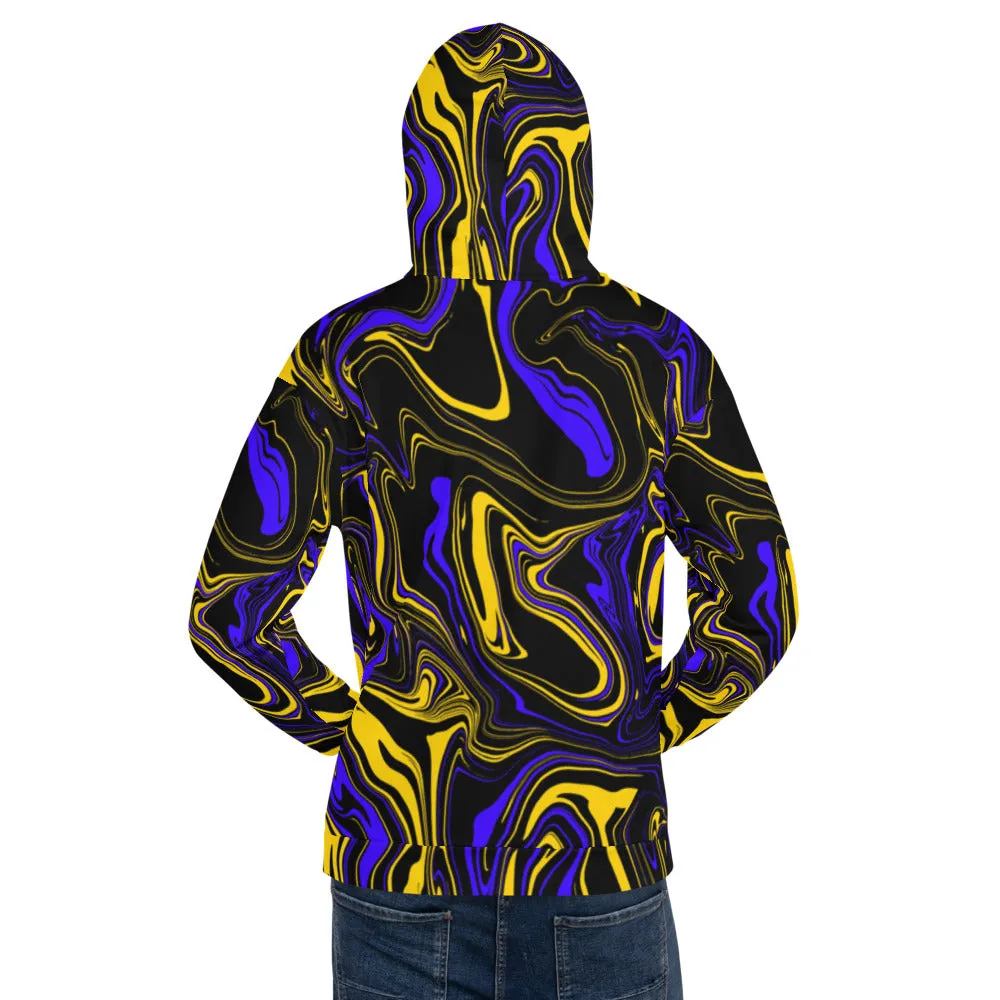 Yellow Blue and Black Oil Spill Pullover Hoodie